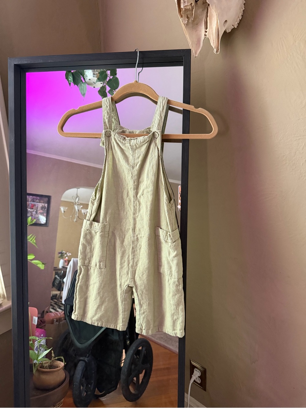 Kids Light Olive Green Cotton Short Overalls